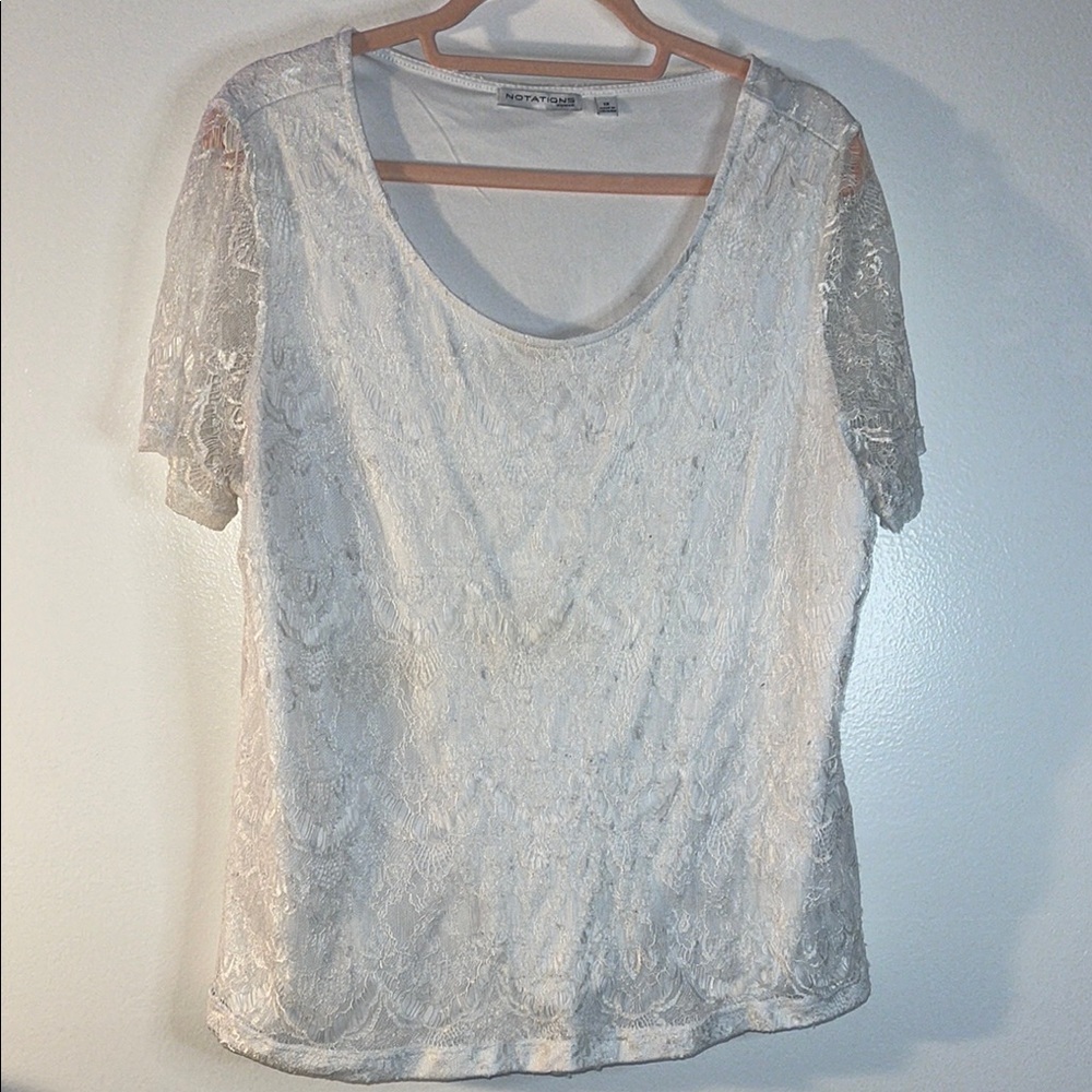Womens sexy white lacey top size 1X sheer sleeves